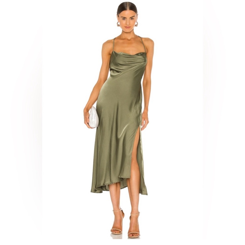 ASTR the Label Slip Dress Open back Side Slit Sage Size Medium. B6